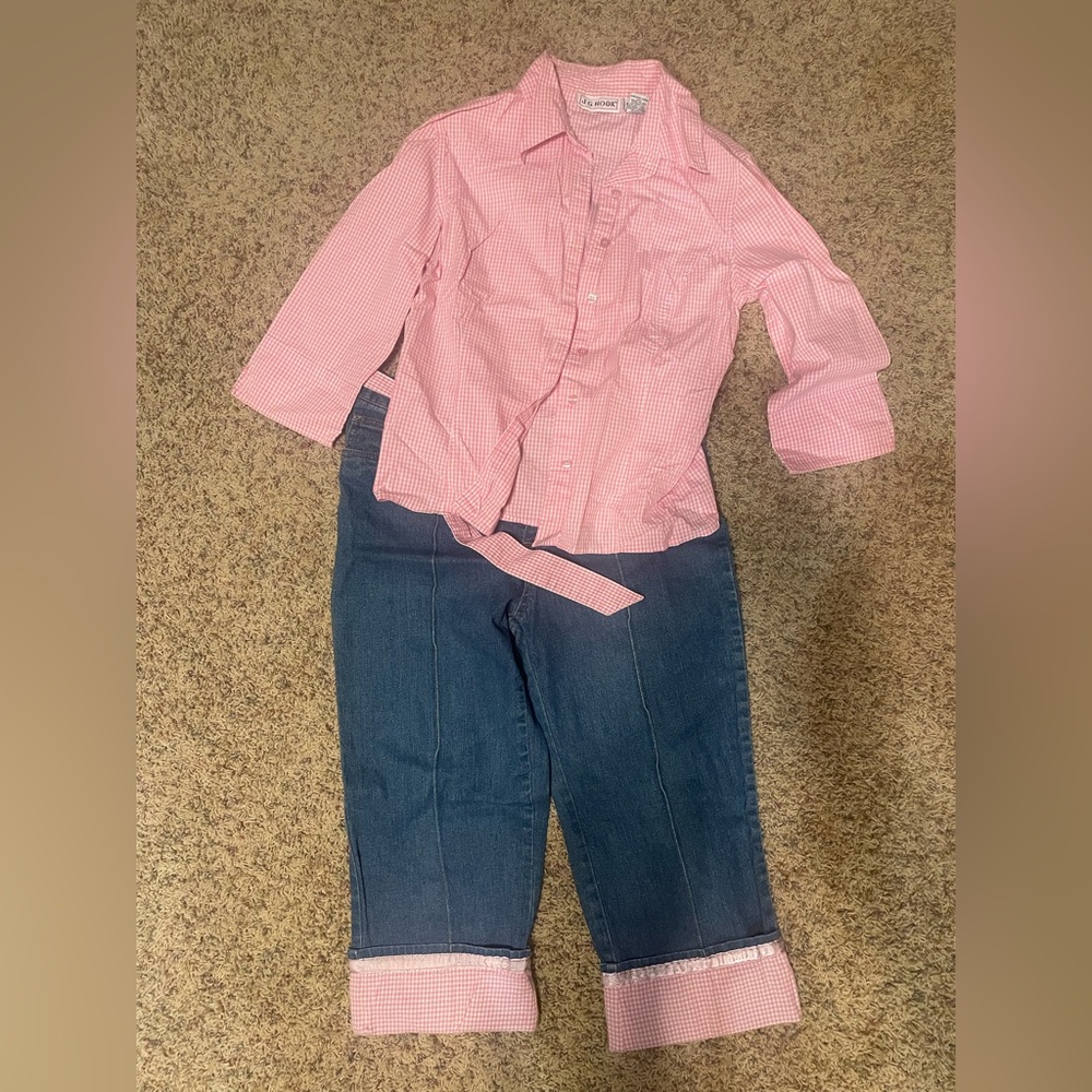 JG Hook pink and white gingham capri and shirt set size 6/8